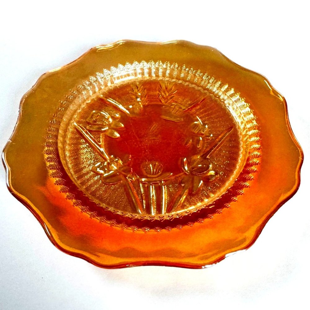 Vintage Jeannette - Iris & Herringbone - Iridescent Marigold Saucer
